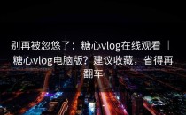别再被忽悠了：糖心vlog在线观看 ｜ 糖心vlog电脑版？建议收藏，省得再翻车